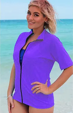 Zip Short Sleeve Rash - Chlorine Resistant SPF50  S - XL Light Blue