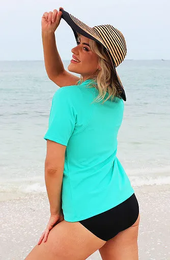 Zip Short Sleeve Rash - Chlorine Resistant SPF50  S - XL Light Blue