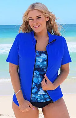 Zip Short Sleeve Rash - Chlorine Resistant SPF50  S - XL Light Blue