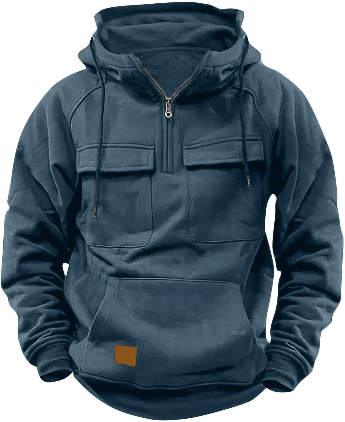 Zip Up Hoodie for Men Long Sleeve Cargo Hooded Sweatshirts Drawstring Quarter Zip Workout Gym Athletic Pullover Shirt