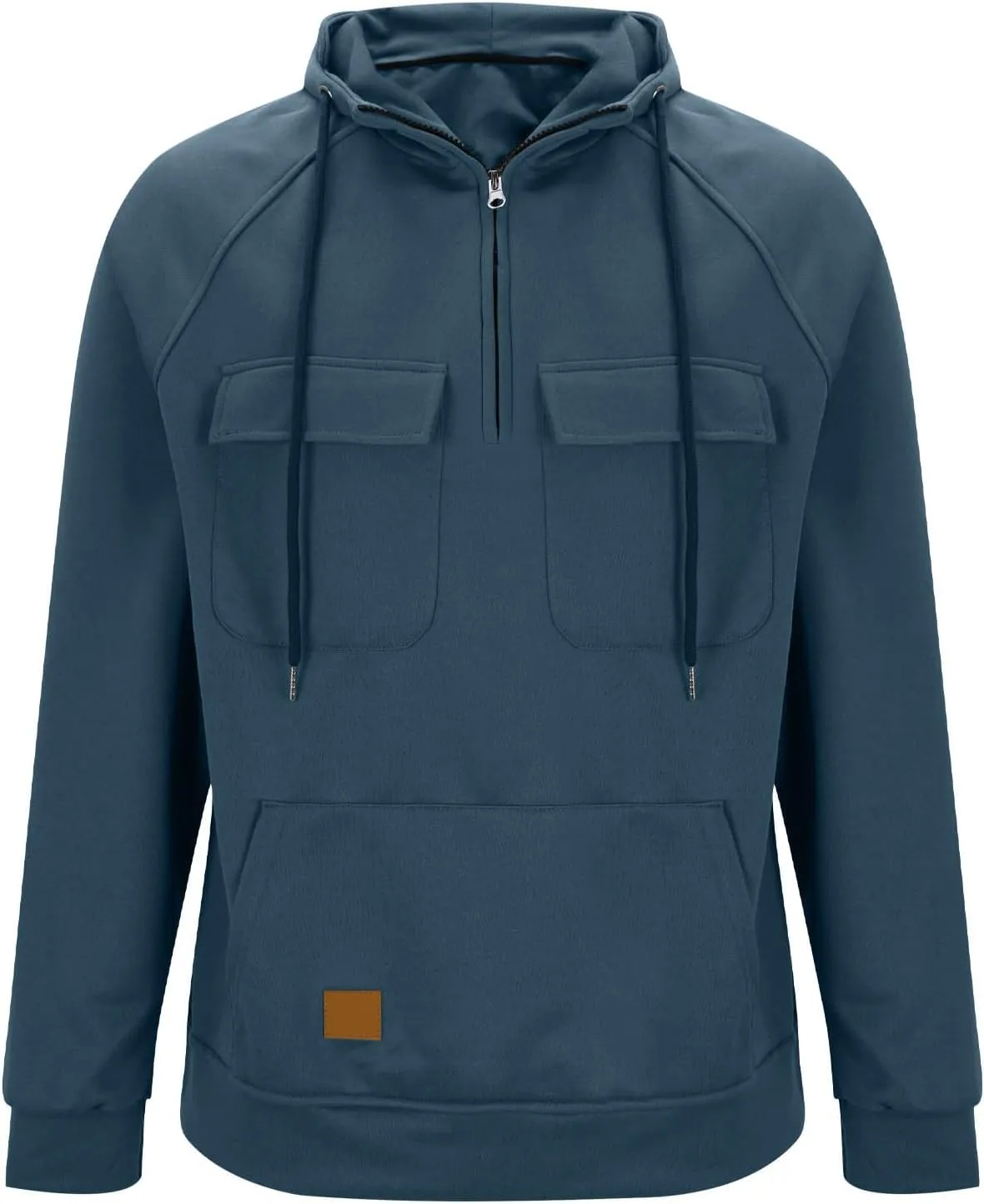 Zip Up Hoodie for Men Long Sleeve Cargo Hooded Sweatshirts Drawstring Quarter Zip Workout Gym Athletic Pullover Shirt