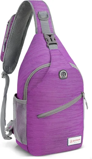 ZOMAKE Sling Bag for Women Men, Small Crossbody Sling Backpack, Mini Water Resistant Shoulder Daypack for Travel, Anti Thief Chest Bag for Hiking, Sports, Purple(Stripe)