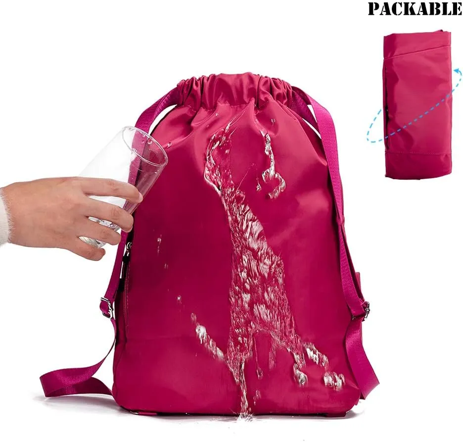 ZOORON Waterproof Drawstring Gym Backpack Bag for Men & Women, Sport Gym Sack Mini Travel Daypack