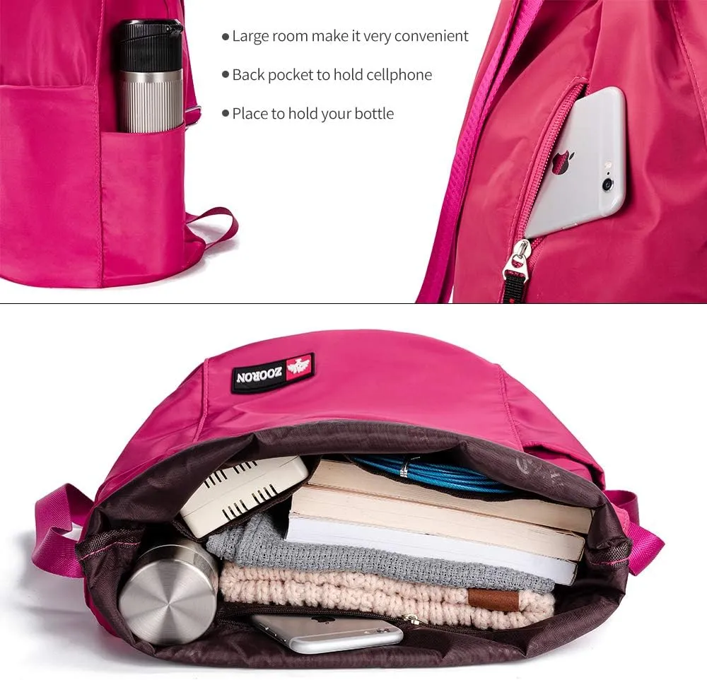 ZOORON Waterproof Drawstring Gym Backpack Bag for Men & Women, Sport Gym Sack Mini Travel Daypack