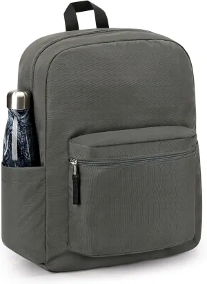 ZORFIN Simple Backpack for School Work Travel: Lightweight Bookbag for Girls and Boys - Water Resistant Backpacks for Men and Women - Graphite Grey
