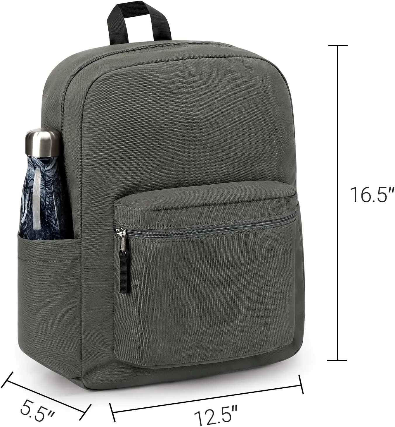 ZORFIN Simple Backpack for School Work Travel: Lightweight Bookbag for Girls and Boys - Water Resistant Backpacks for Men and Women - Graphite Grey