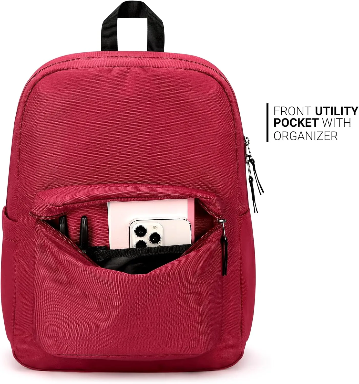 ZORFIN Simple Backpack for School Work Travel: Lightweight Bookbag for Girls and Boys - Water Resistant Backpacks for Men and Women - Russet Red