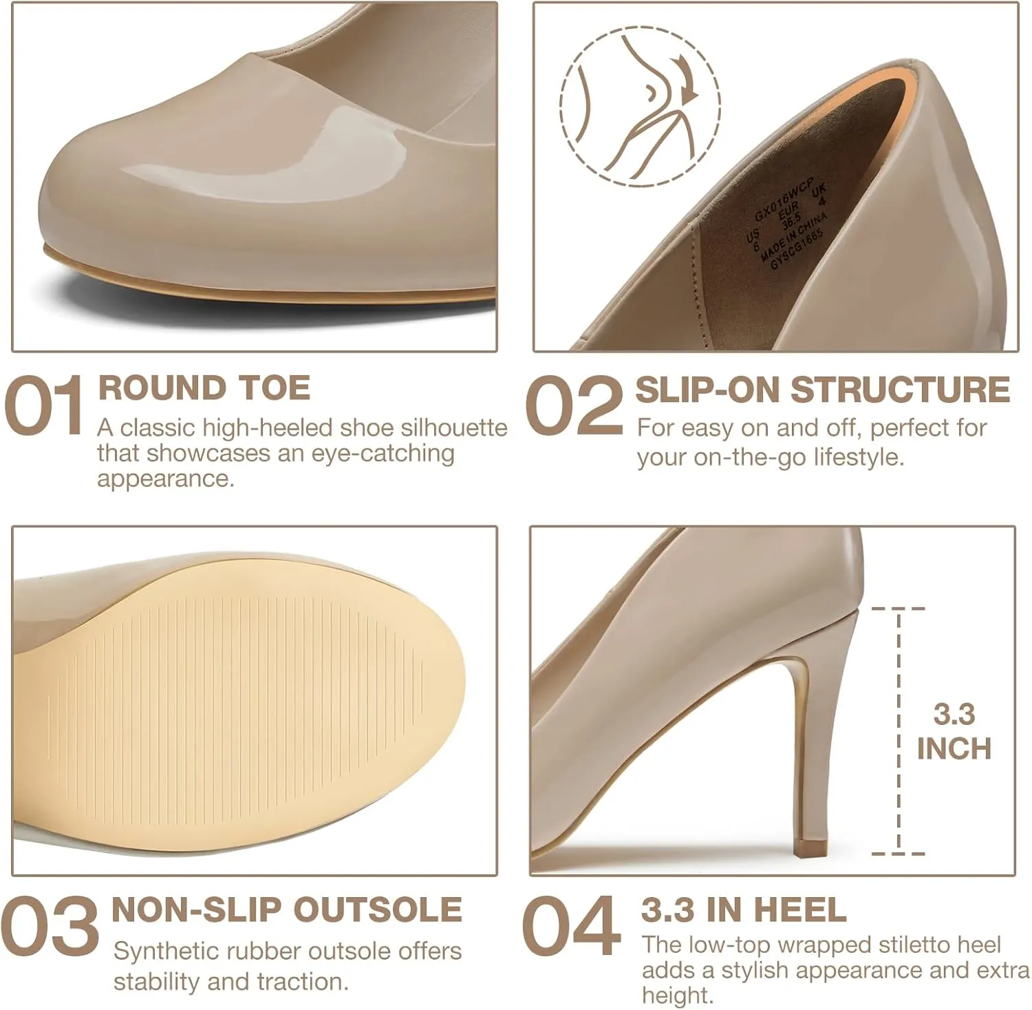 ZURIN Women's Round Toe Stiletto Heels Closed Toe Heels Comfortable Dress Pumps Shoes for Wedding Work Office Business 3 inch